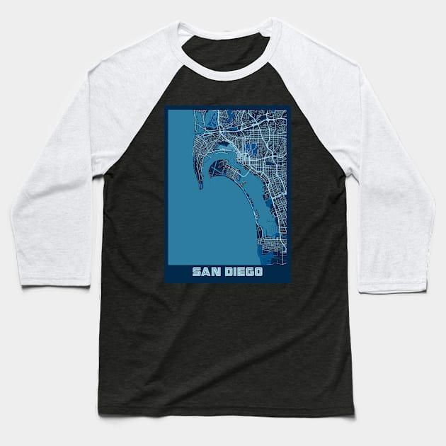 San Diego - United States Peace City Map Baseball T-Shirt by tienstencil